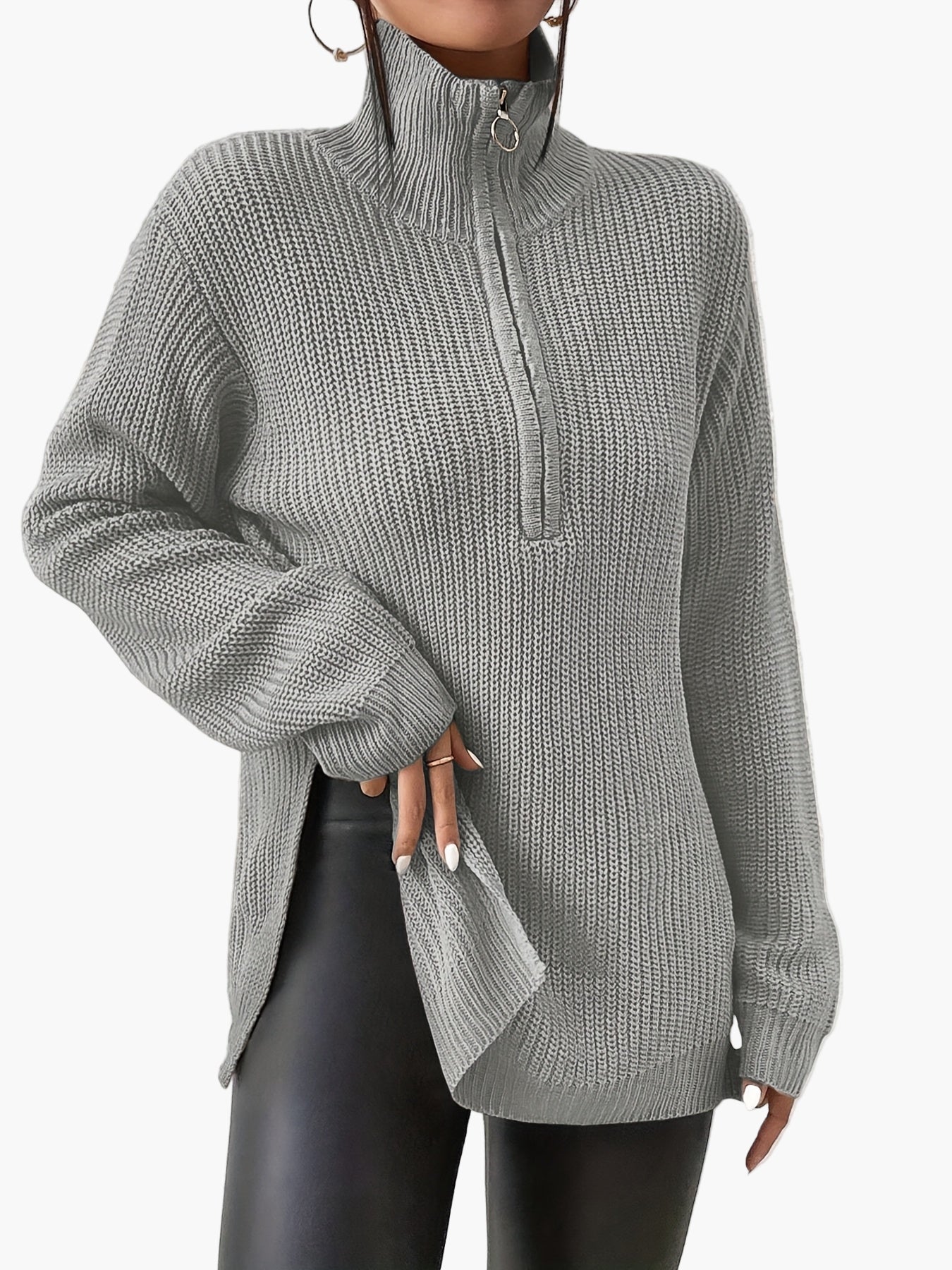 Damen Strickpullover mit Zipper und hohem Kragen – Modischer Herbst/Winter Sweater für Alltag und Freizeit