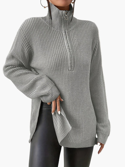 Damen Strickpullover mit Zipper und hohem Kragen – Modischer Herbst/Winter Sweater für Alltag und Freizeit