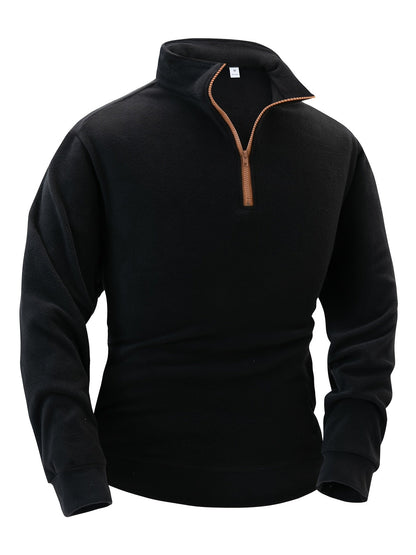 Fleece Pullover mit Stehkragen und kurzem Reißverschluss