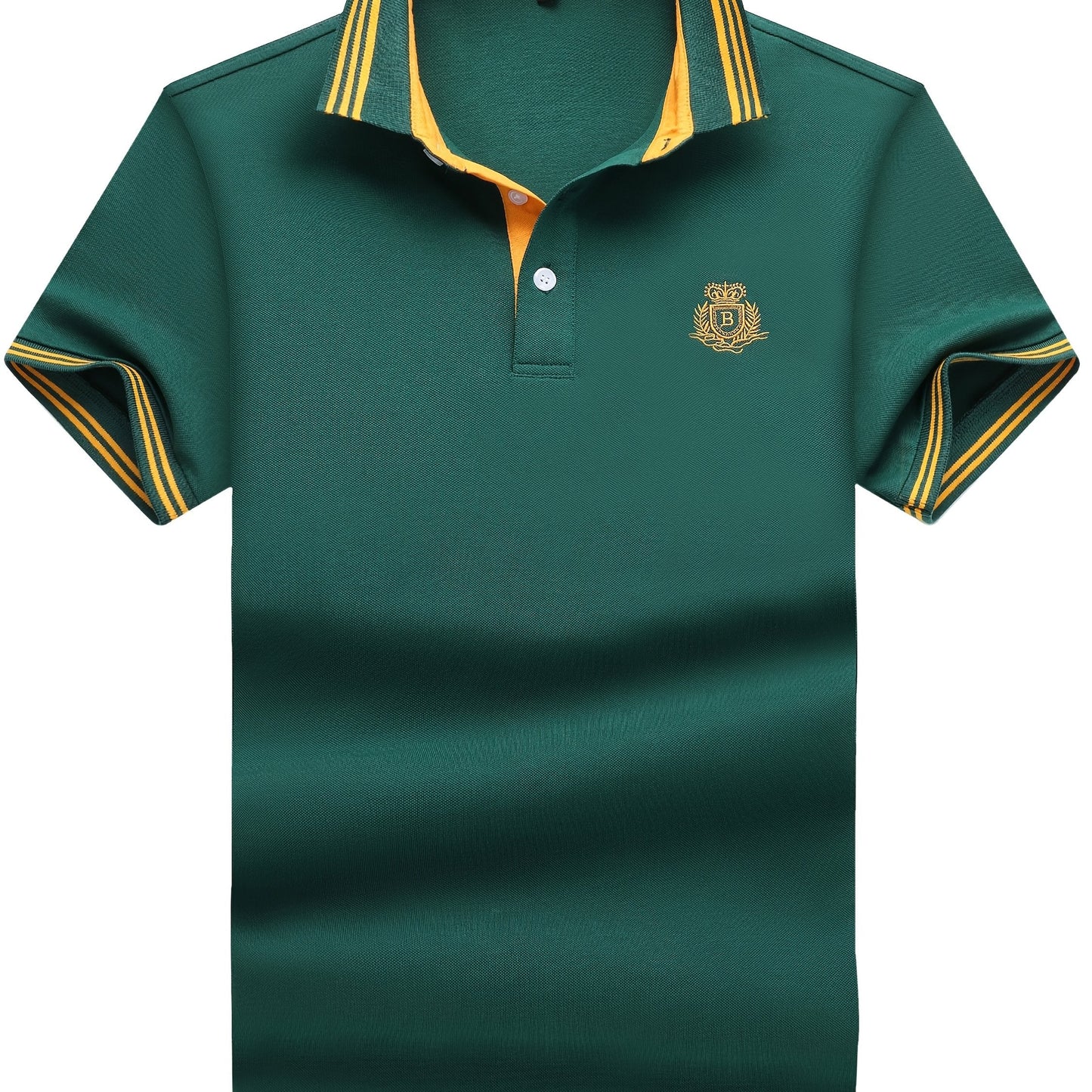 Herren Poloshirt mit gestreiftem Kragen und sportlichem Wappen – Klassischer Freizeitstil