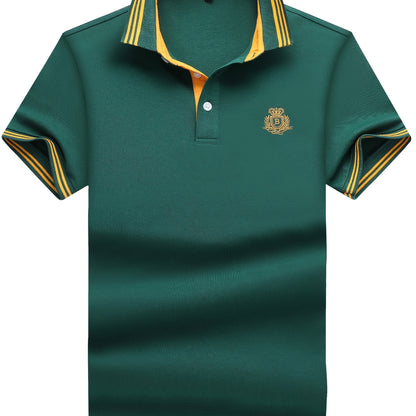 Herren Poloshirt mit gestreiftem Kragen und sportlichem Wappen – Klassischer Freizeitstil