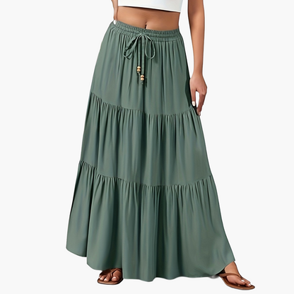 Damen Boho Maxirock mit Stufen und Kordelzug – Sommer, Freizeit, Elegant