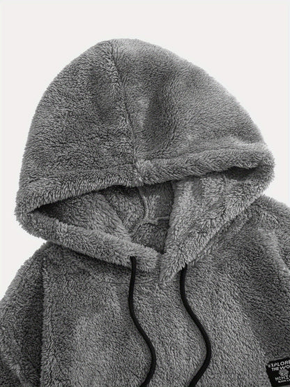 Teddy Fleece Kapuzenpullover für Herren mit Kängurutasche und Kordelzug, flauschiger Hoodie