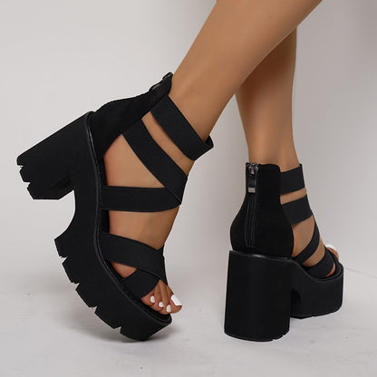 Damen Chunky Plateau Sandalen mit Blockabsatz und Riemen – Trendige High Heels für Alltag und Party