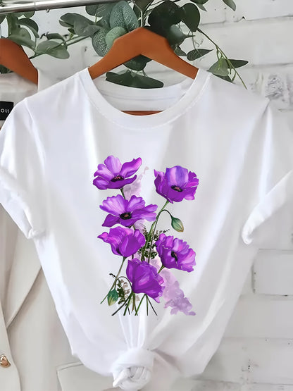 Damen T-Shirt mit Blumenprint – Stilvolles Freizeitshirt mit Mohnblumen-Motiv, Casual Fashion