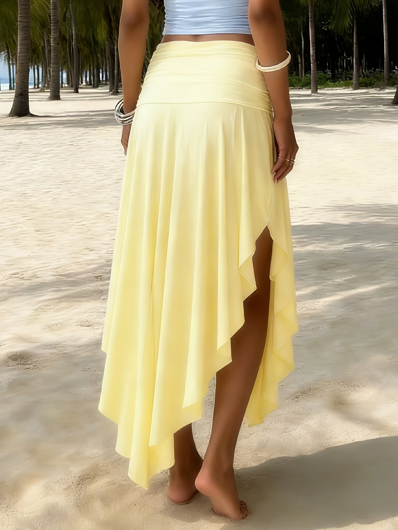 Damen Maxirock Strandstil mit Wickeloptik und Rüschen – Eleganter Boho-Look für Urlaub und Freizeit