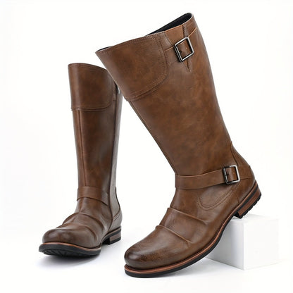 Herren Stiefel mit Schnallen und Riemen - Kniehoch - Schwarz/Braun