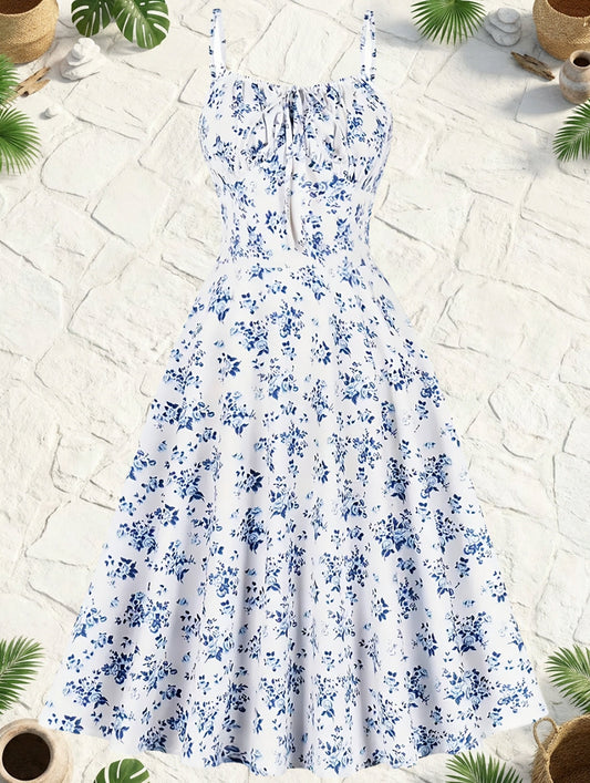 Damen Midikleid mit Blumenmuster und romantischem Schnitt – Perfekt für Sommer, Gartenparty & Brunch