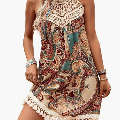 Damen Sommer Tunika Kleid im Boho-Stil mit Häkelspitze – Elegante Freizeitmode