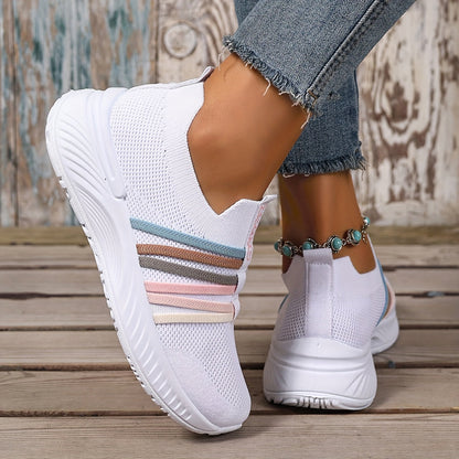 Damen Slip-On Freizeitschuhe mit Streifen – Bequeme Alltagssneaker für Freizeit & Spaziergänge