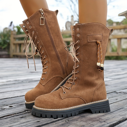 Damen Schnürstiefel Stiefel Hellbraun knöchelhoch mit Reißverschluss Profilsohle