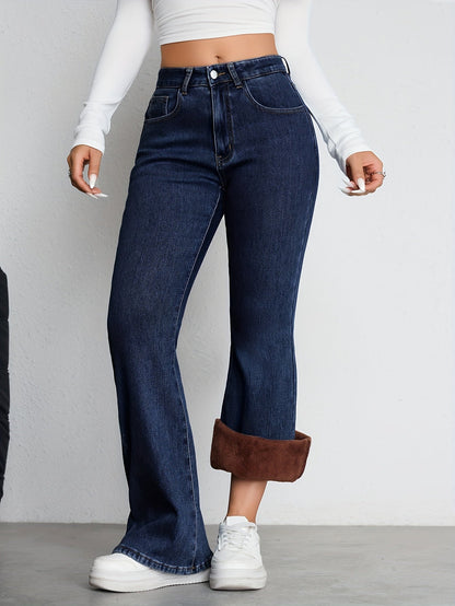 Damen Schlaghose mit hoher Taille Dunkelblau