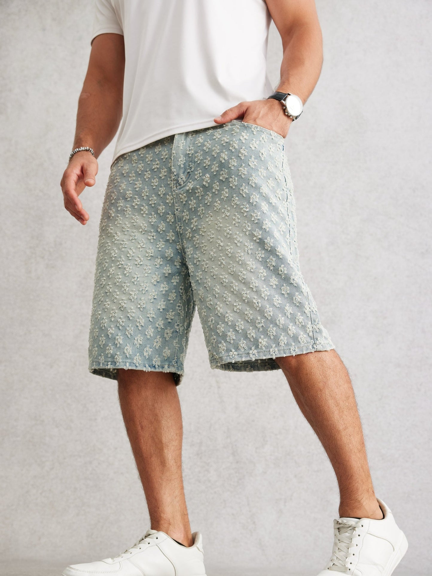 Herren Streetwear Denim Shorts im angesagten 3D-Blumen-Design – Lässige Bermudas für Alltag & Freizeit