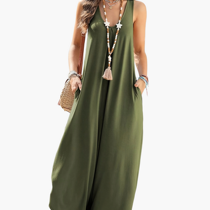 Damen Weites Sommer-Jumpsuit mit V-Ausschnitt und Taschen – Lässiger Einteiler für Alltag und Urlaub