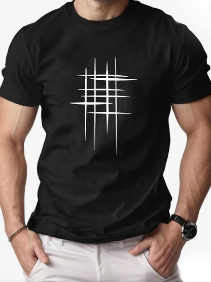 Herren T-Shirt mit modernem abstraktem Linien-Print – Casual Style für Alltag & Freizeit