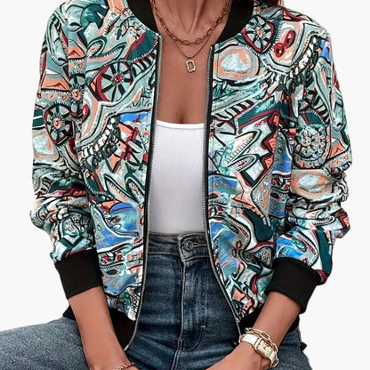 Damen Bomberjacke mit abstraktem Muster – Modischer Freizeit-Look für Alltag und Urlaub