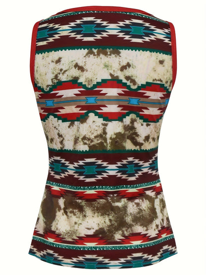 Damen Ethno-Style ärmelloses Top mit Knopfleiste – Boho Freizeitmode für den Sommer