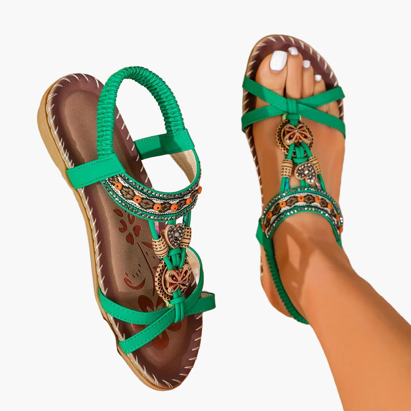 Damen Boho Sandalen mit Schmuckelementen – Bequeme Freizeitschuhe für Sommer & Urlaub