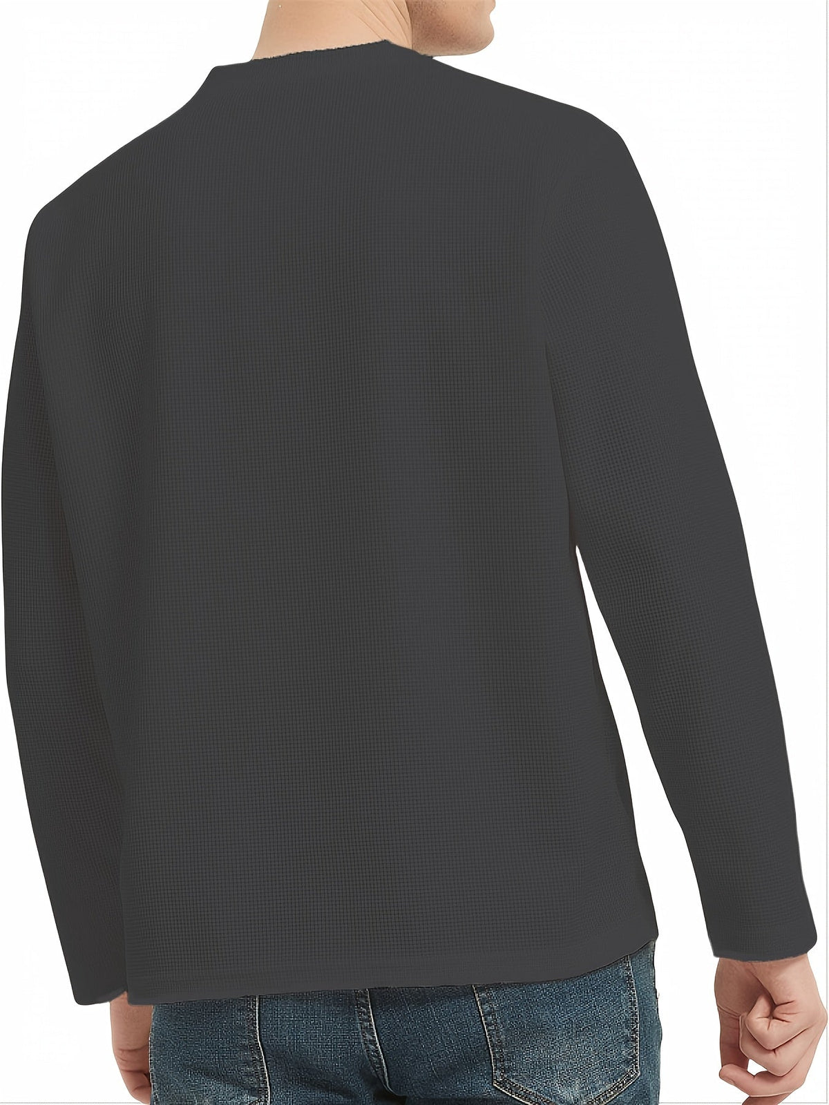 Herren Langarmshirt Henley Kragen Gerippt Weiß Freizeitshirt