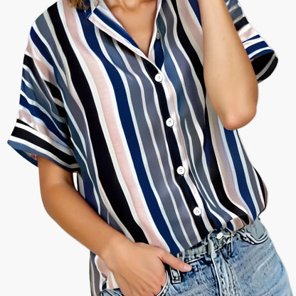 Damen Sommerbluse im Streifen-Look – Lässige Hemdbluse für Freizeit und Urlaub