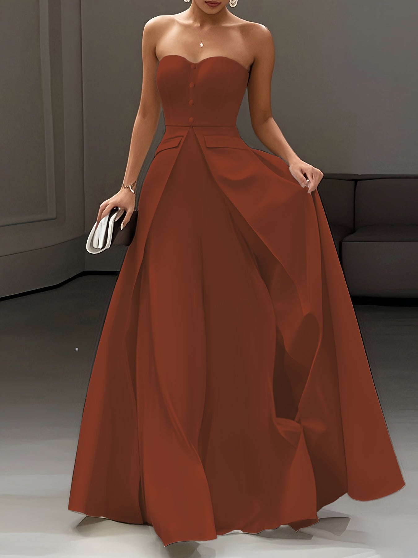 Damen Elegantes Abendkleid mit Bandeau-Design und Knopfleiste – Perfekt für festliche Anlässe