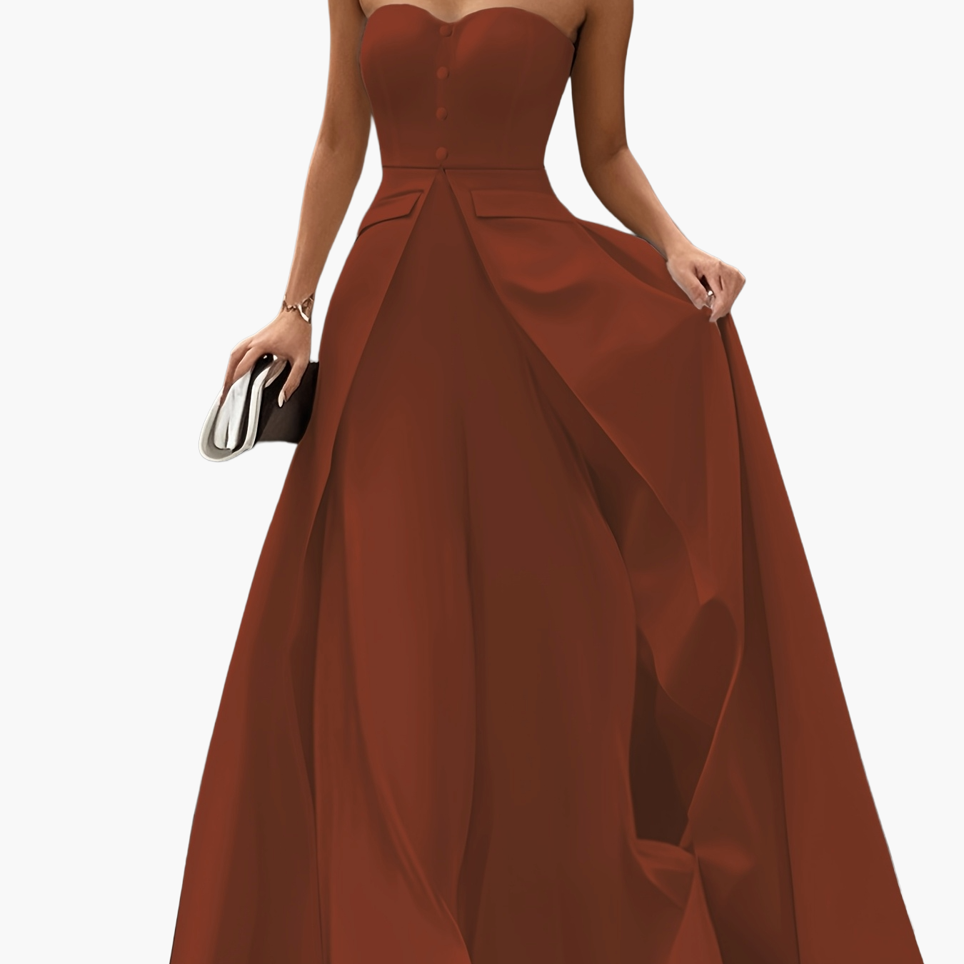 Damen Elegantes Abendkleid mit Bandeau-Design und Knopfleiste – Perfekt für festliche Anlässe