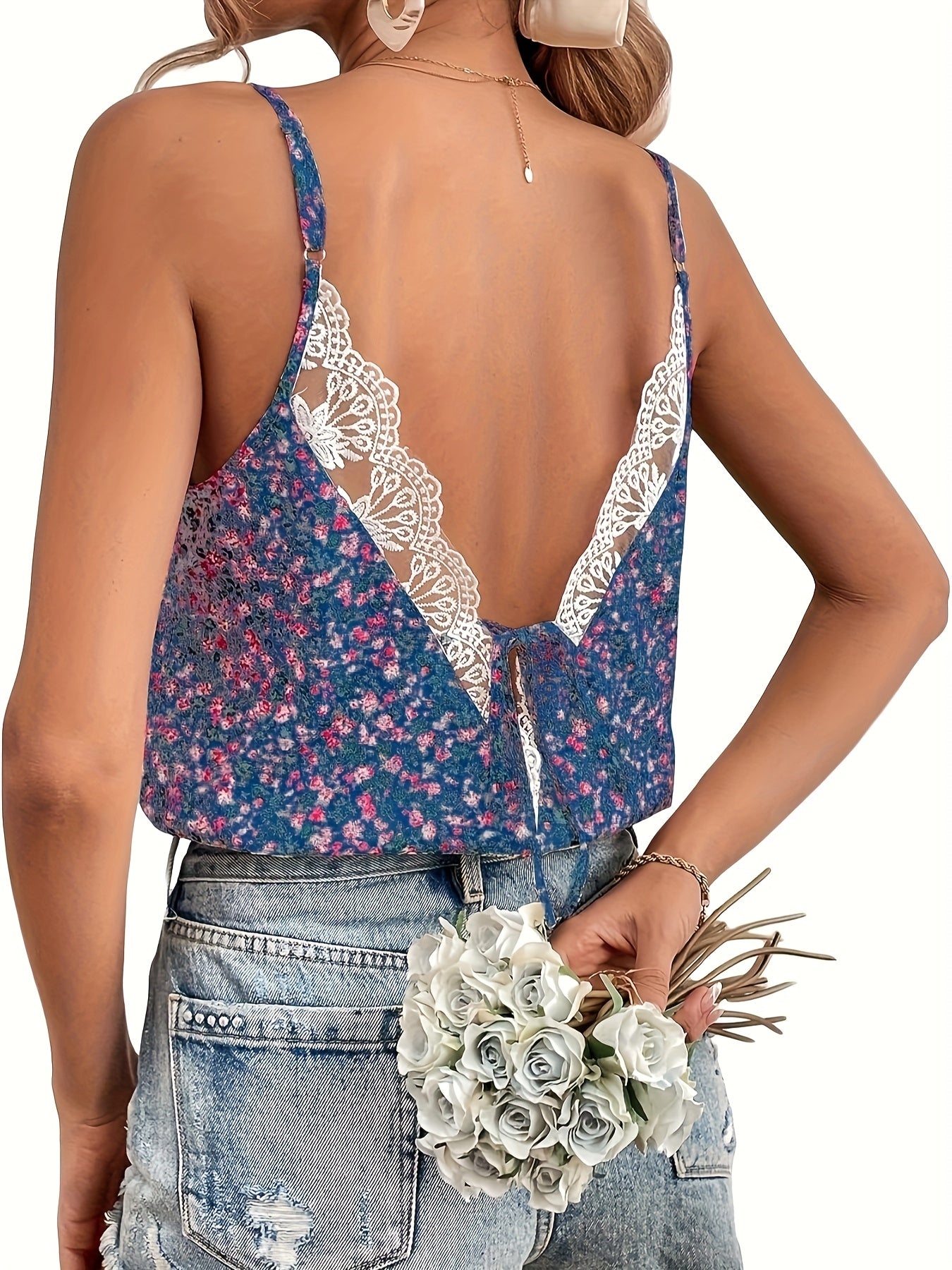 Damen Sommer-Top mit Blumenmuster, Elegantes Spaghettiträger-Camisole für Freizeit und Alltag