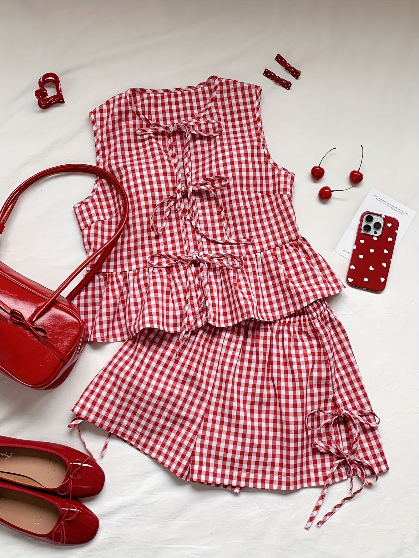 Damen Zweiteiler Set mit Schleifen und Streifen – Verspieltes Sommer Outfit