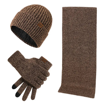 Geripptes Strickmützen-Set für Herren mit Schal und Handschuhen