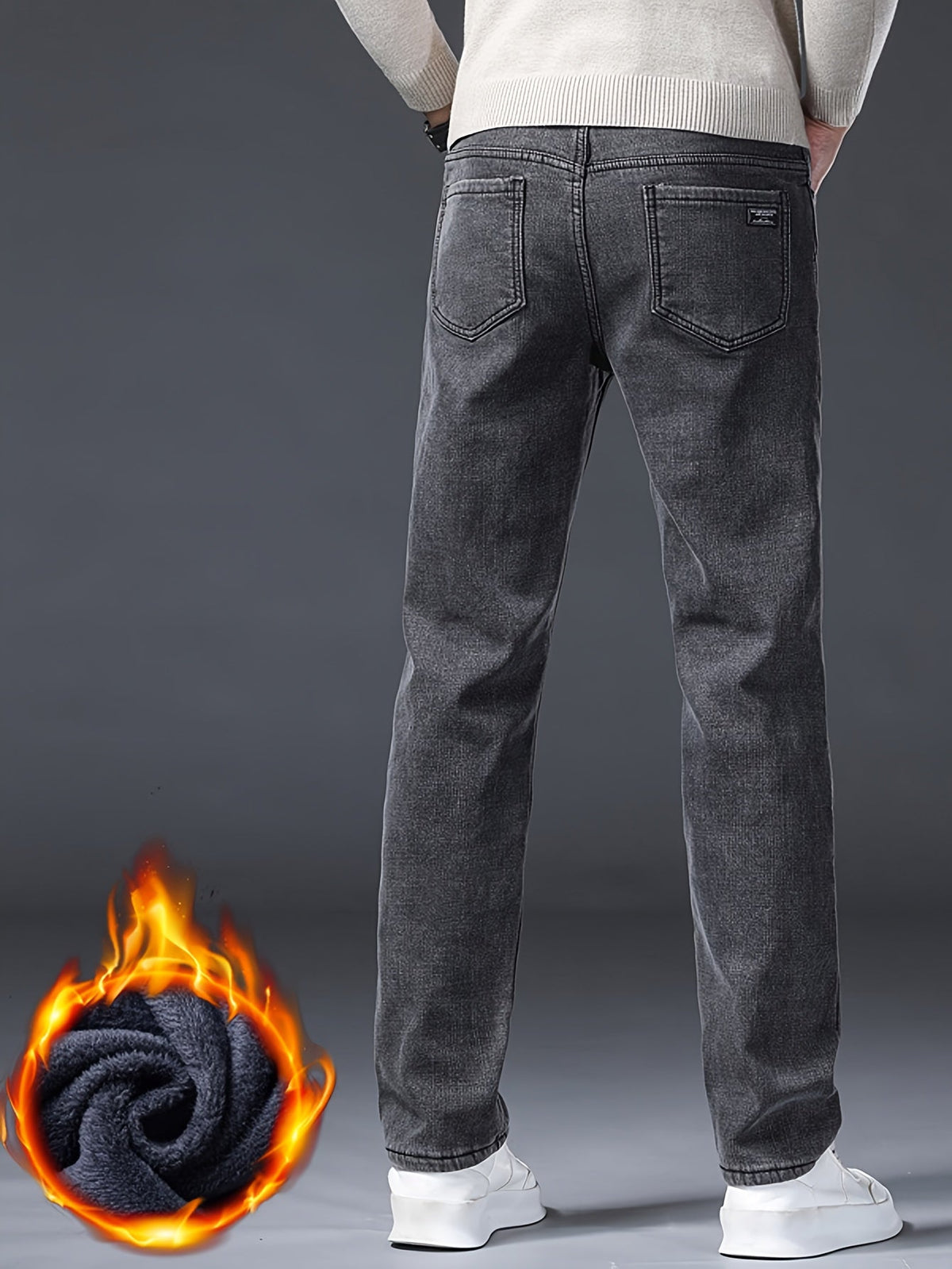 Herren Jeans Hose Grau Slim Fit Gefütterte Winterhose