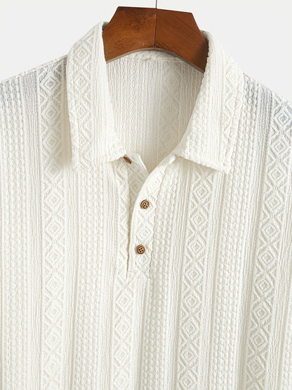 Herren Poloshirt mit geometrischer Stickerei und Struktur – Stilvolles Freizeitshirt für Alltag und besondere Anlässe