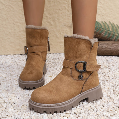 Damen Stiefeletten Hellbraun mit Fellfutter und Profilsohle