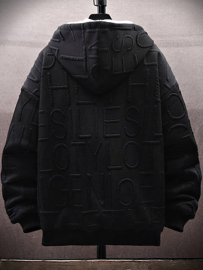Unisex Winterjacke mit Kapuze, Reißverschluss & Futter, strukturiertes Muster