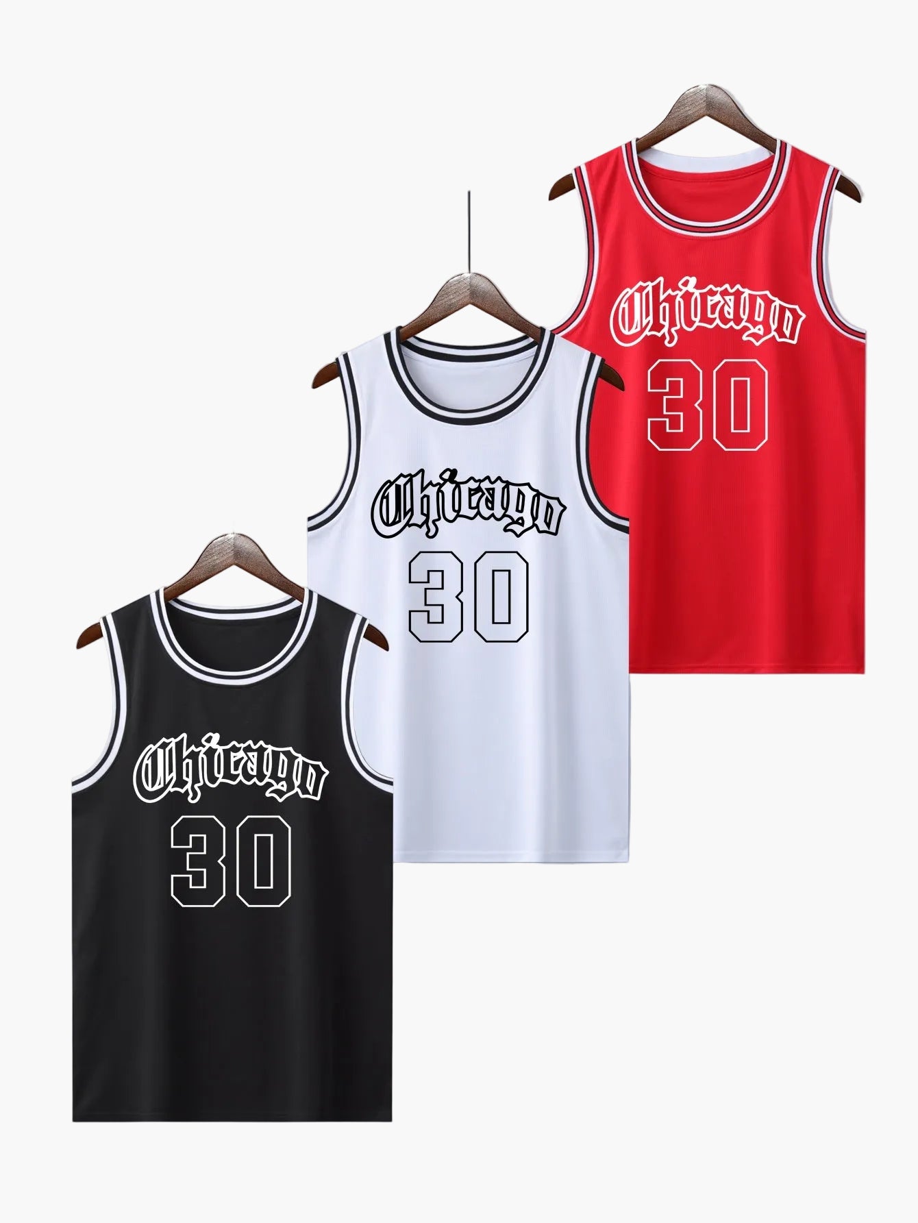 Herren Basketball Trikot Set – Vintage Streetwear Tank Top mit Chicago Print und Nummer 30, Sport & Freizeit