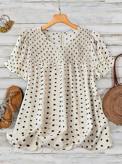 Damen Polka Dot Bluse Elegant Kurzarm für Freizeit und Büro