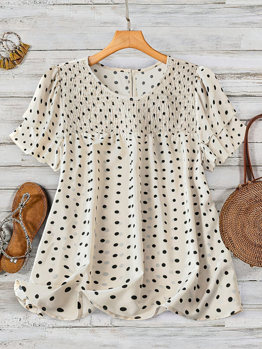 Damen Polka Dot Bluse Elegant Kurzarm für Freizeit und Büro