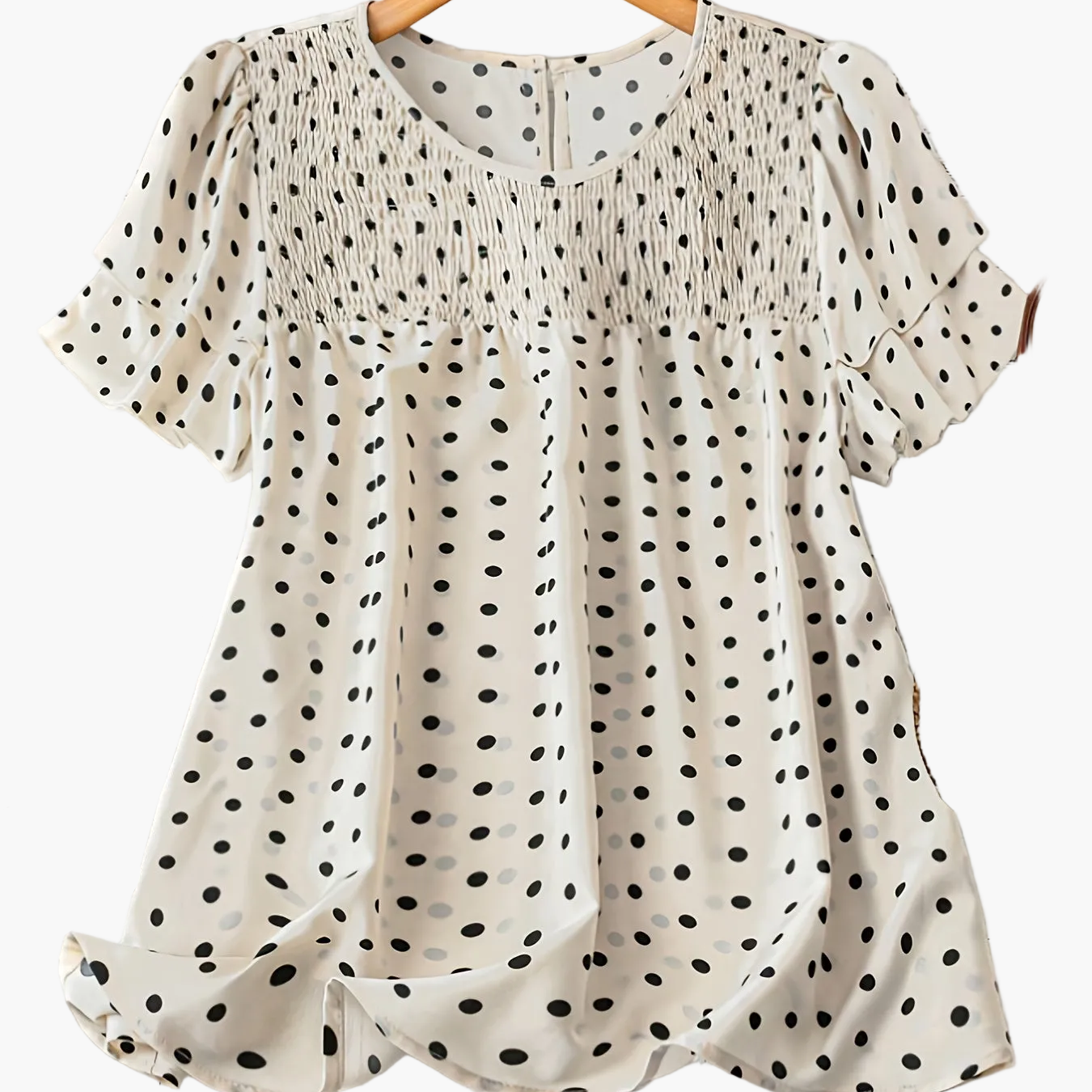 Damen Polka Dot Bluse Elegant Kurzarm für Freizeit und Büro