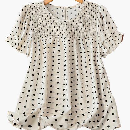 Damen Polka Dot Bluse Elegant Kurzarm für Freizeit und Büro