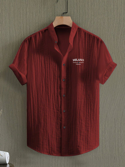 Herren Freizeithemd mit Stehkragen und Milano Print – Sommer Kurzarm, Modernes Design