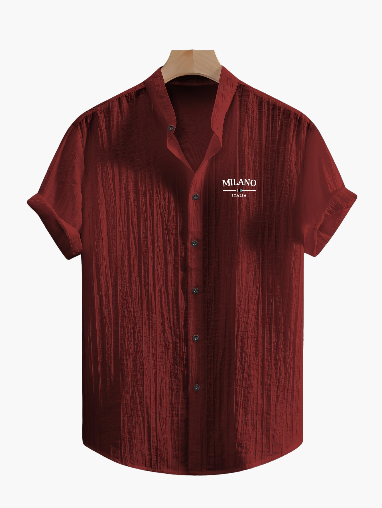 Herren Freizeithemd mit Stehkragen und Milano Print – Sommer Kurzarm, Modernes Design