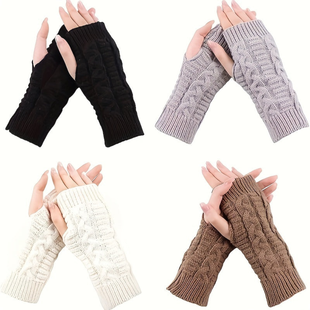 Damen Fingerlose Handschuhe Strickmuster gefüttert