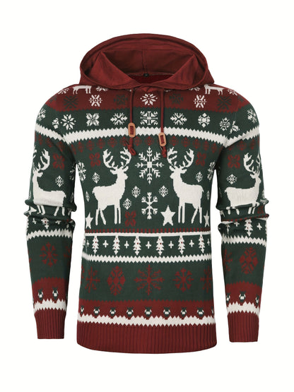 Weihnachtspullover Hoodie mit Rentier und Schneeflockenmuster für Herren