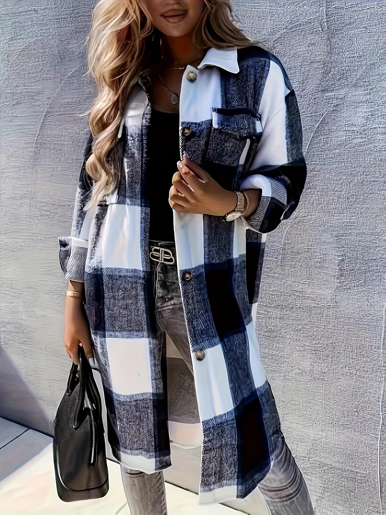 Damen Freizeit Karo Hemdjacke im Oversized Look – Perfekt für den Alltag