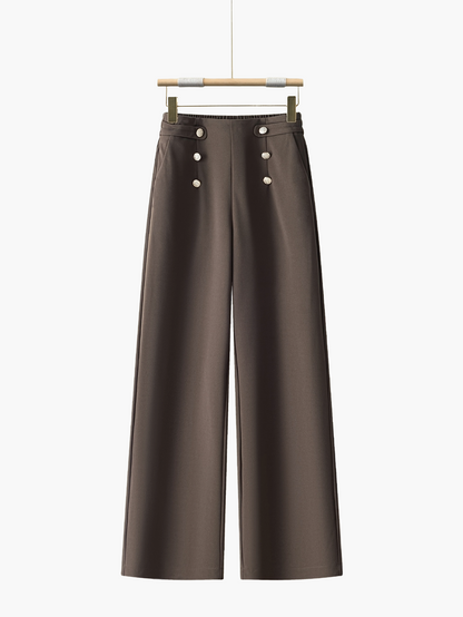 Damen Weite Hose mit Knopfdetails – Eleganter Freizeit-Look für Büro & Alltag