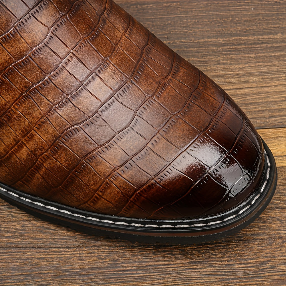 Herren Stiefeletten Braun Kroko-Optik Warm Gefüttert