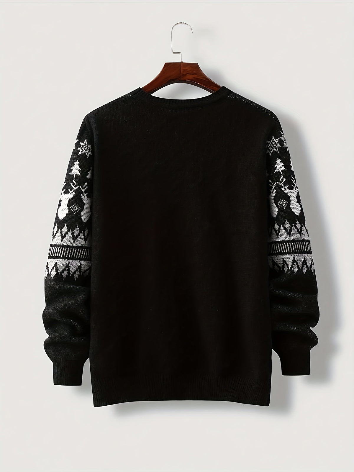 Unisex Winterpullover Rundhals mit Jacquard Rentier- & Schneeflockenmuster