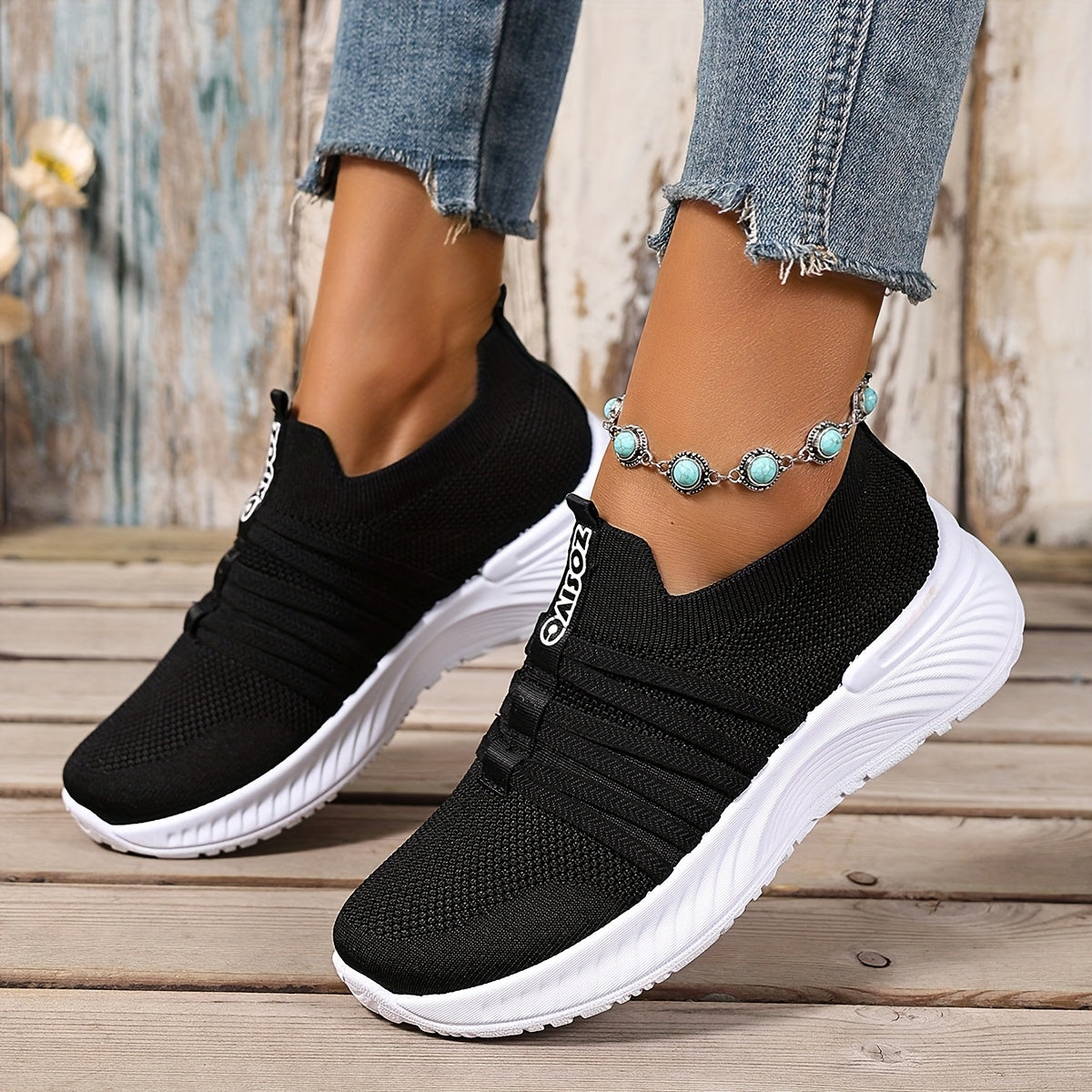 Damen Slip-On Freizeitschuhe mit Streifen – Bequeme Alltagssneaker für Freizeit & Spaziergänge
