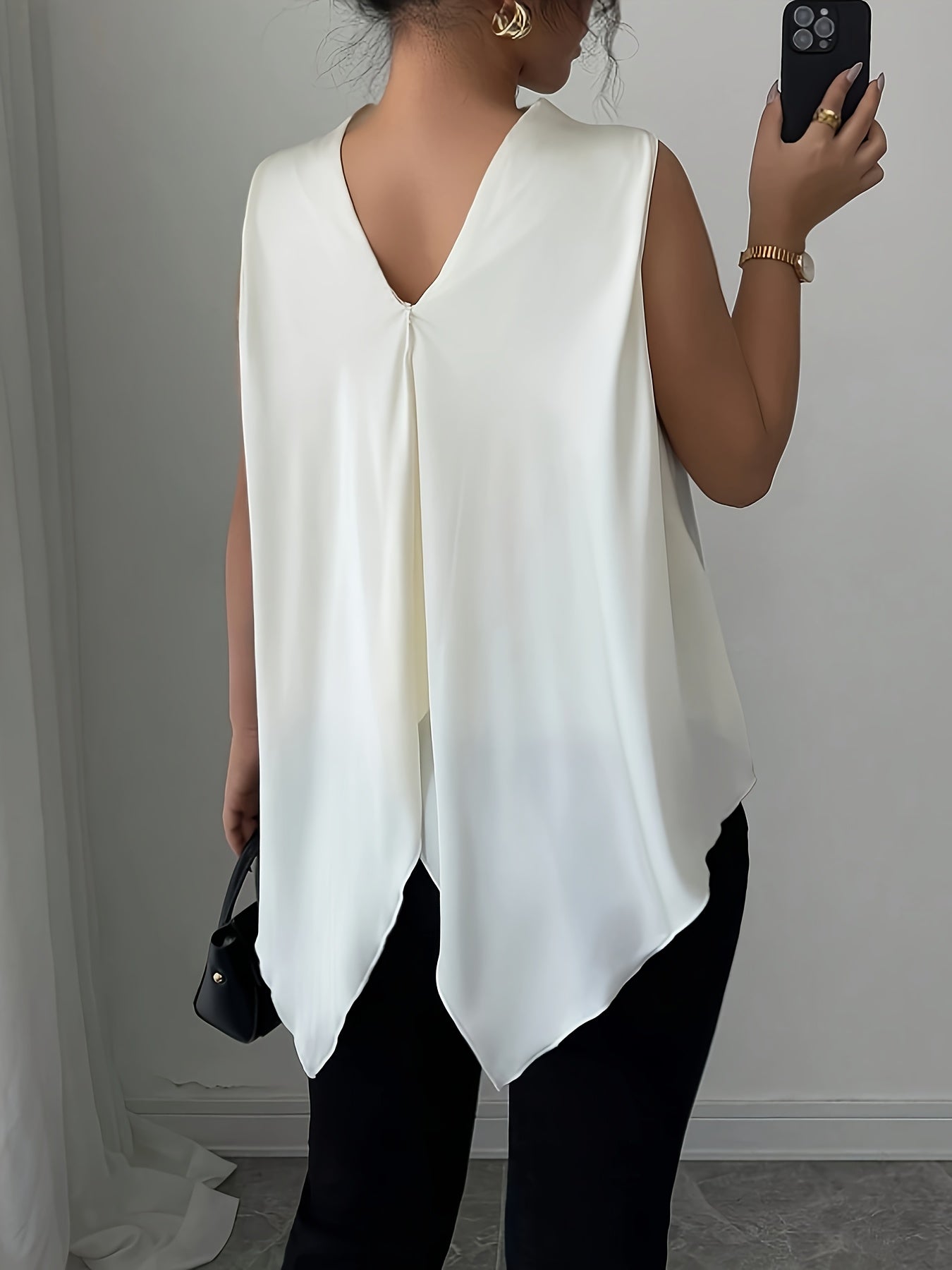 Damen Elegante Ärmellose Bluse mit Stehkragen und Falten-Design – Perfekt für Büro und festliche Anlässe