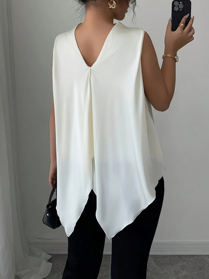 Damen Elegante Ärmellose Bluse mit Stehkragen und Falten-Design – Perfekt für Büro und festliche Anlässe