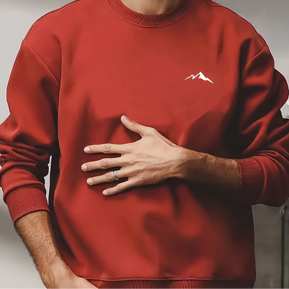 Herren Plüschfutter Sweatshirt mit Berg-Motiv, Rundhals Langarm-Pullover